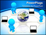 PowerPoint Template - 3D people and computers networking around the world - isolated over white
