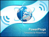PowerPoint Template - Icon of a planet, transmitting Internet, through blue waves