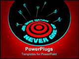 PowerPoint Template - Many arrows miss a bulls-eye surrounded by the words Never Give Up