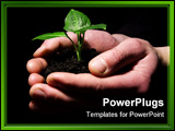 PowerPoint Template - Hands holding sapling in soil on black