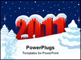 PowerPoint Template - New Year 2011 and Christmas trees on winter white background