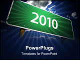 PowerPoint Template - 2010 Road Sign with dramatic clouds and sky.