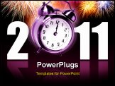 PowerPoint Template - Jumping alarm clock at midnight of new year eve with fireworks
