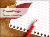 PowerPoint Template - notepad page with pencil and autumnal leaves