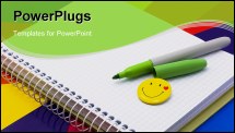 PowerPoint Template - notebook, felt-tip pen of green badge-smile on color paper
