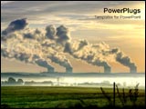 PowerPoint Template - Nuclear power stations in the distance under the sunset.