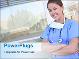 PowerPoint Template - Attractive and young woman nurse outside hospital building