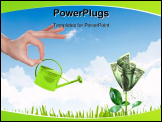 PowerPoint Template - Human hand with a pot watering growing money tree