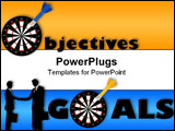 PowerPoint Template - oncept vector illustration showing a dartboard and a dart as part of the words objectives and goals