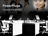 PowerPoint Template - Office desks and chairs with lcd screen keyboard and mouse. teamwork internet communication concept.
