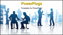 PowerPoint Template - Editable vector silhouettes of people in a busy office with reflections