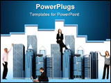 PowerPoint Template - business people working around office buildings - isolated over a white background