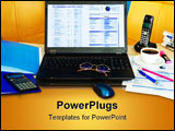 PowerPoint Template - Office workplace with black laptop, phone and other business objects