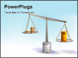 PowerPoint Template - Coins and oil drum on a balance. Digital illustration.
