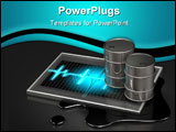 PowerPoint Template - d illustration of two large oil barrels sitting on top of a glowing pulse graphic floating in a pud