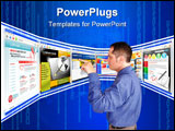 PowerPoint Template -  business man is searching and pointing at an internet website and there are many web choices. He i