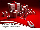 PowerPoint Template - 3D rendering of white and red presents connected to a computer mouse against a red background