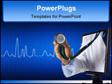 PowerPoint Template - illustration of a blue cardiogram with grid and reflection