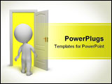 PowerPoint Template - 3d small people opened a door in other dimension. 3d image. Isolated white background.