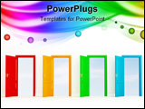 PowerPoint Template - conceptual for many use four colored open door against clear sky