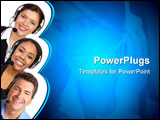 PowerPoint Template - Smiling business people with headsets. Over white background