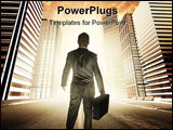 PowerPoint Template - A businessman heading into a new city exploring new opportunities.