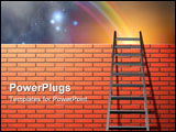 PowerPoint Template - Ladder leans on wall with sky and rainbow