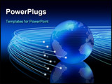 PowerPoint Template - Optical fibers lights speeding on dark background around the digital earth globe
