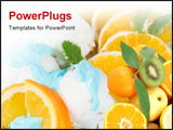PowerPoint Template - Three scoops of vanilla ice cream and sliced orange served by Blue Curacao syrup