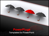 PowerPoint Template - Three black umbrellas and a red one - 3d render