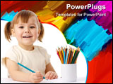 PowerPoint Template - Cute child draws with color pencils isolated over white