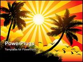 PowerPoint Template - raphic vector illustration of a sunny beach with birds and palm trees. More summer illustrations in
