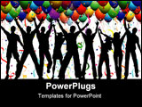 PowerPoint Template - Silhouettes of people dancing on a background with balloons, streamers and confetti