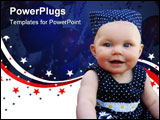 PowerPoint Template - Adorable baby girl with blue and white dress and American flag background.