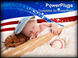 PowerPoint Template - Sleeping Infant Boy Holding Baseball Bat and Ball on White Background