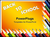 PowerPoint Template - Colored pencils form a frame over a white background. Copy space.