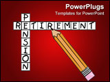 PowerPoint Template - pencil filling in crossword with the words - pension and retirement