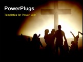 PowerPoint Template - Silhouettes of family and people at the cross of Jesus.