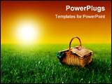 PowerPoint Template - a picnic basket on the grass field and a sunset