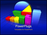 PowerPoint Template - 3D Pie chart and bar graph over a blue grid