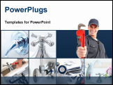PowerPoint Template - Young plumber fixing a sink. Service