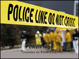 PowerPoint Template - a police line in front of a hazmat decontamination shower.