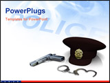 PowerPoint Template - A police hat gun and handcuffs on white background.