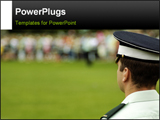 PowerPoint Template - police guard watching a crowd - back-side view. face is not recognizable