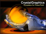 PowerPoint Template - Illustration of metallic hand holding glowing ball.