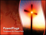 PowerPoint Template - A religious cross floating impossibly over the sea at sunrise.