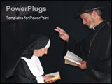 PowerPoint Template - Middle aged devout nun and priest in deep thoughts praying. Religion christianity lifestyle concept