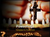PowerPoint Template - oman (only closeup of hands to be seen) with rosary sending a prayer to God, the dark setting sugge
