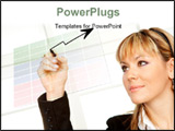 PowerPoint Template - Close up of business woman drawing a graph on transparent glass or foil (focus on pen)