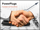 PowerPoint Template - handshake over paper and pen blurry computer in the background